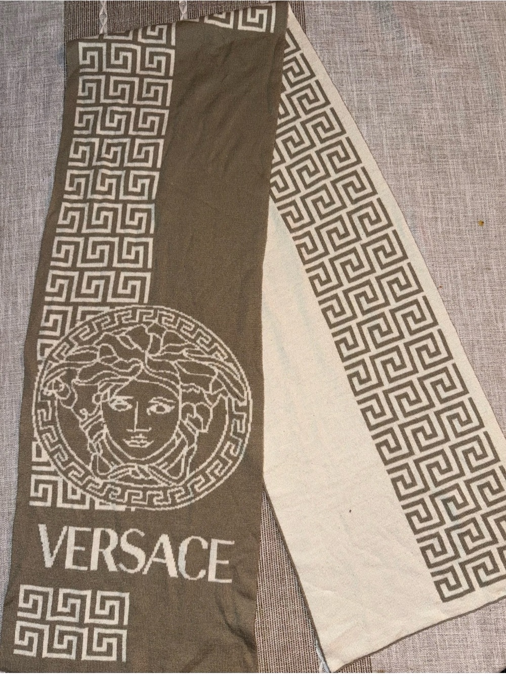 Versace Brown and Cream Medusa Logo Knit Scarf